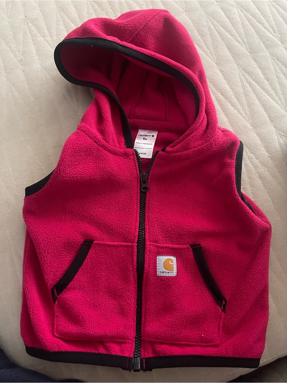 Carhartt Red Hooded Fleece Vest with Black Trim